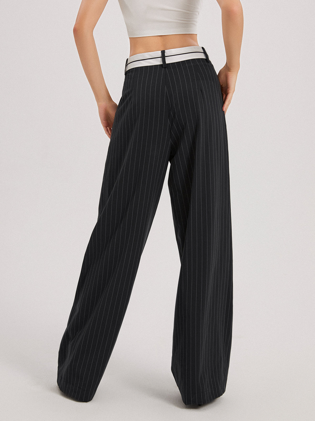 Ivory Glow Pinstripe Wide Leg Pants