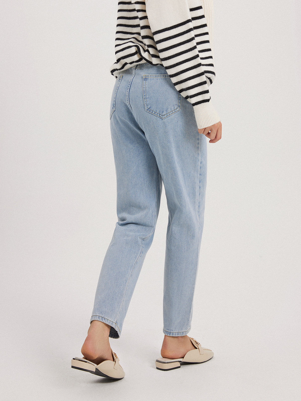 Solid High Waist Straight Leg Jeans