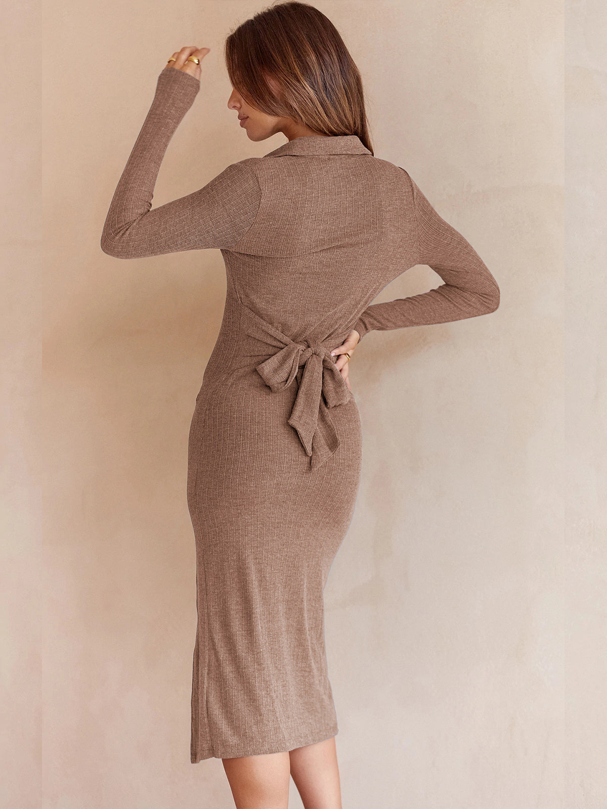 Long Sleeve Button-Front Midi Sweater Polo Dress