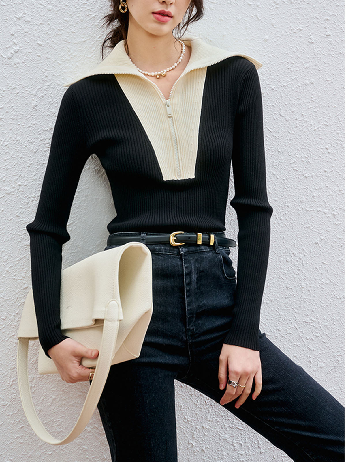 Two-toned Zip Sweater