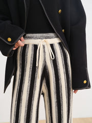 Stripe Drawstring Knitted Wide Leg Pants