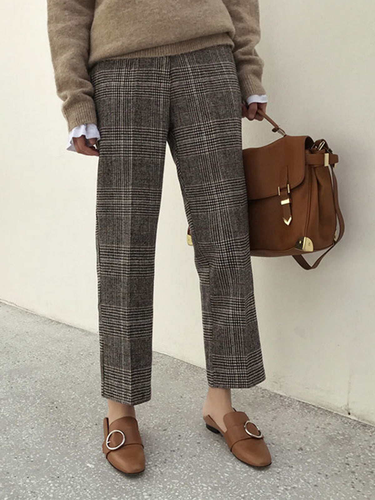 Calvin Klein Women's Plaid Straight-Leg Pants Gray Size 16