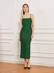 Illusions Emerald Green Back Twist Long Dress