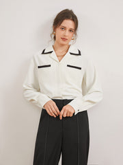 Contrast Double Pockets Collared Shirt