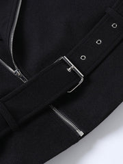 Solid Zip Belted Flight Jacket