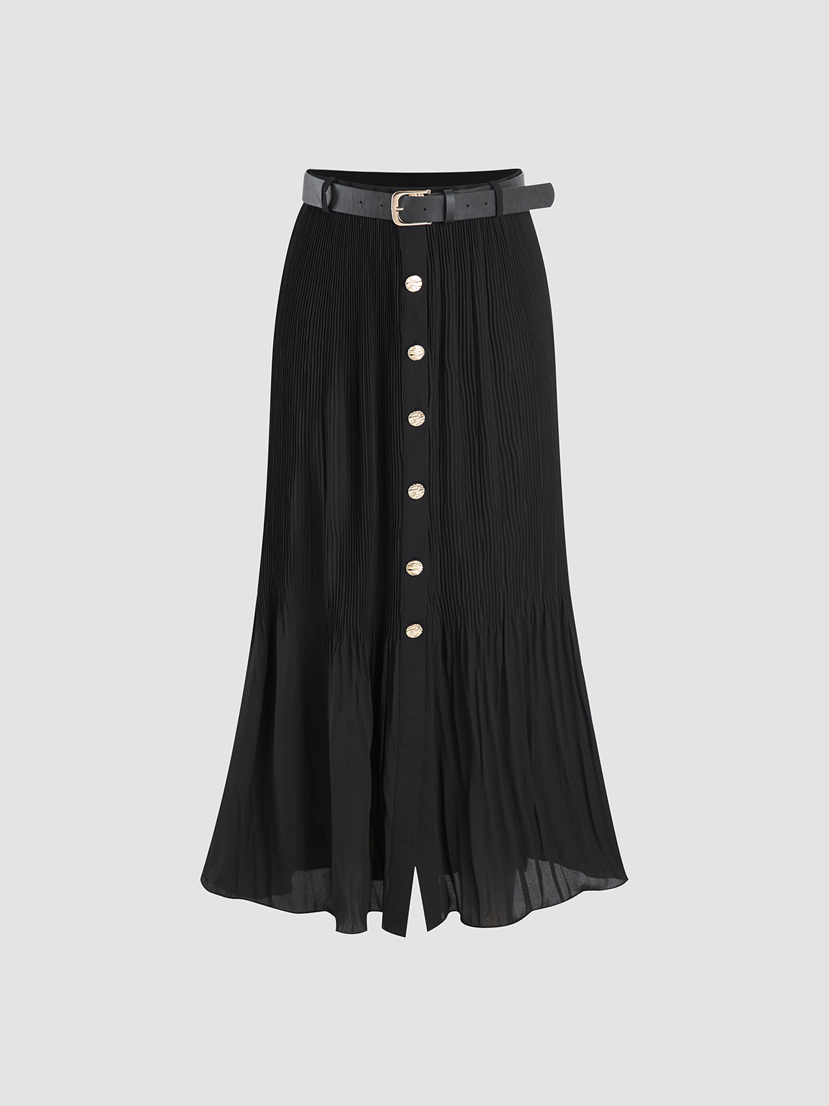 Pleated Belted Mesh Flowy Midi Skirt