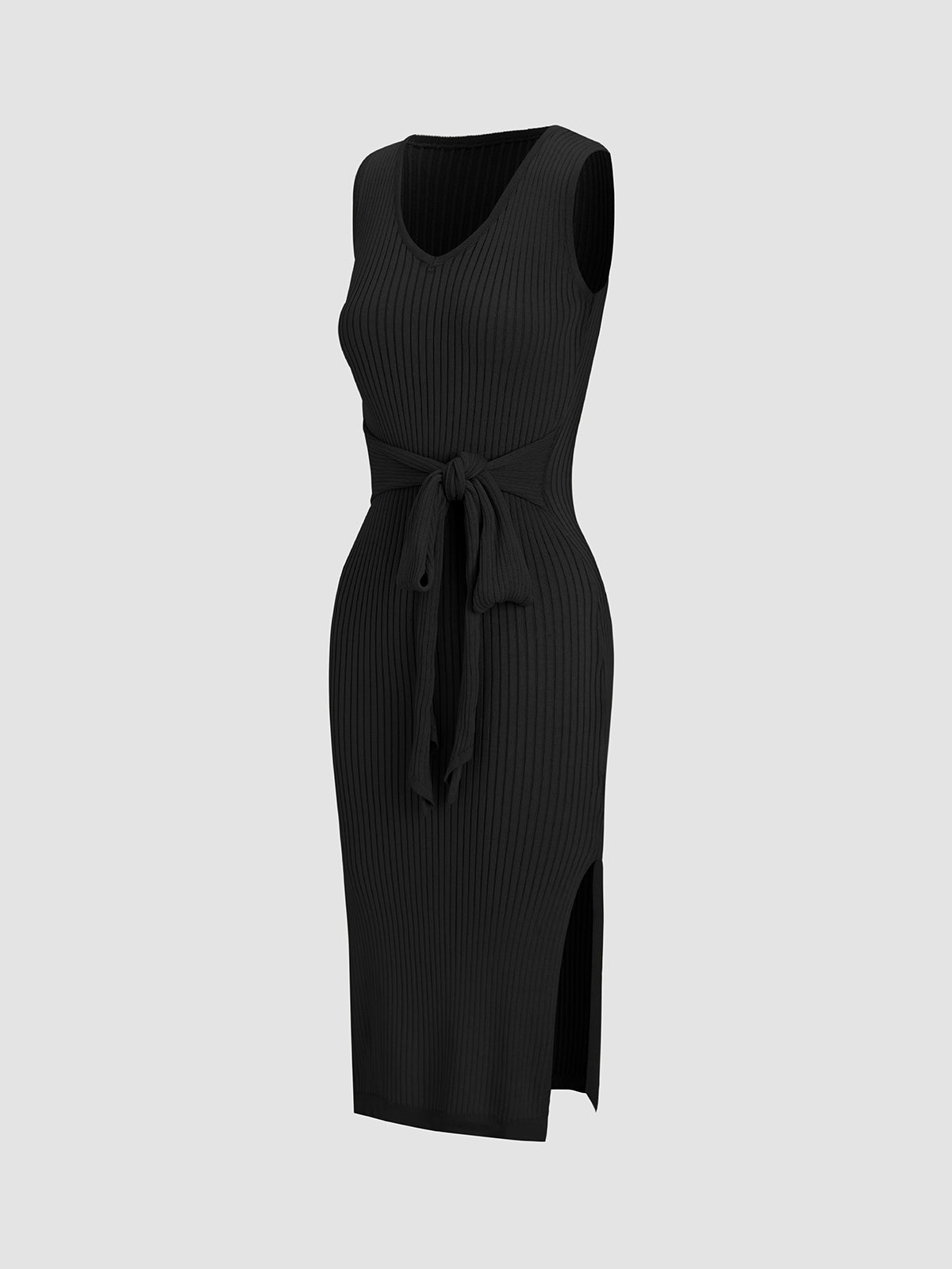 Solid Tie Front Sweater Dress