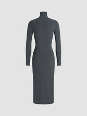 Mockneck Rib Long Sleeve Long Dress