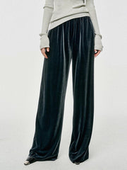 Solid Velvet Wide Leg Pants