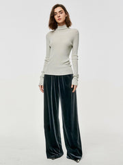 Solid Velvet Wide Leg Pants