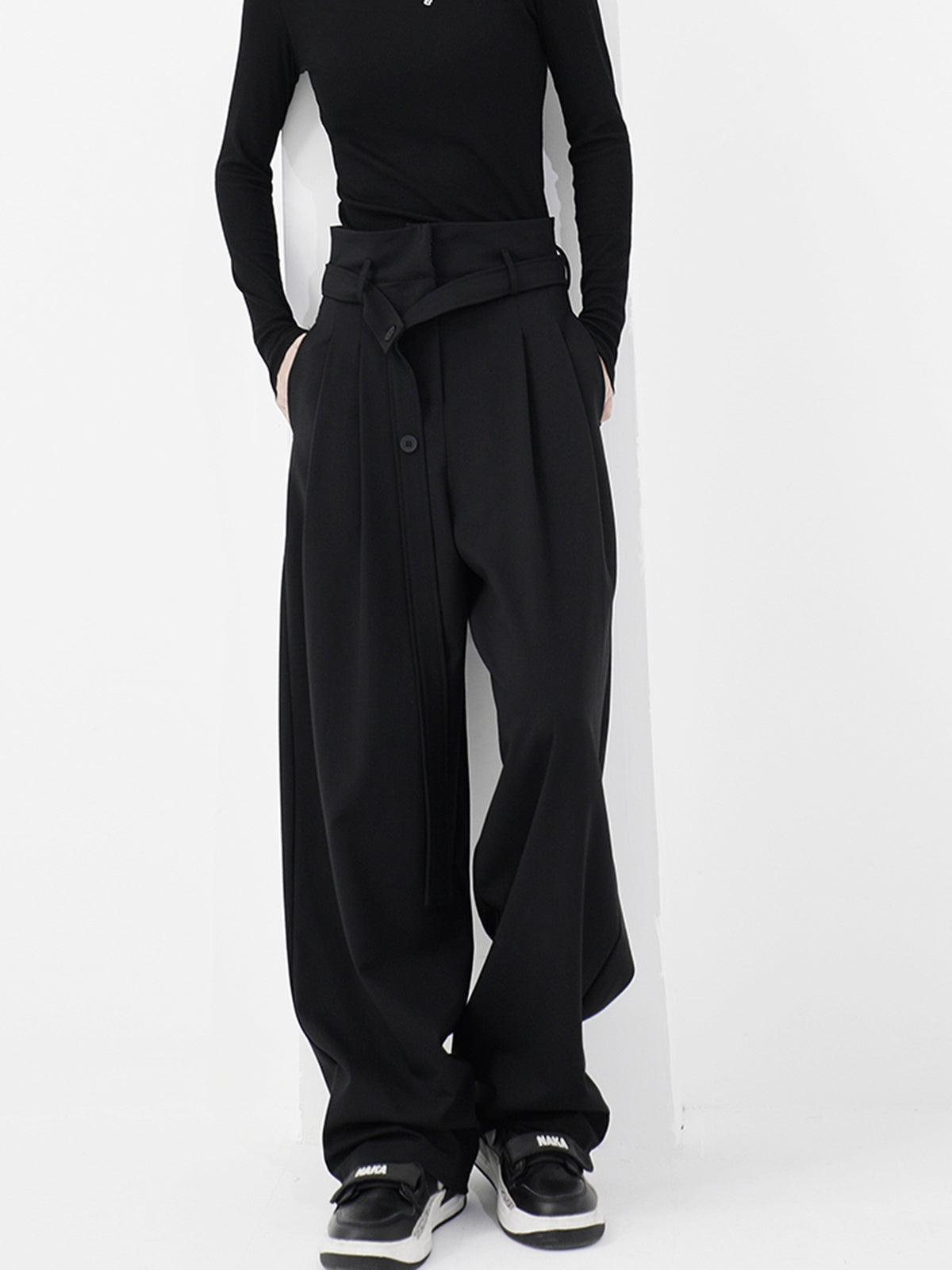 High Waisted Belted Straight Leg Pants