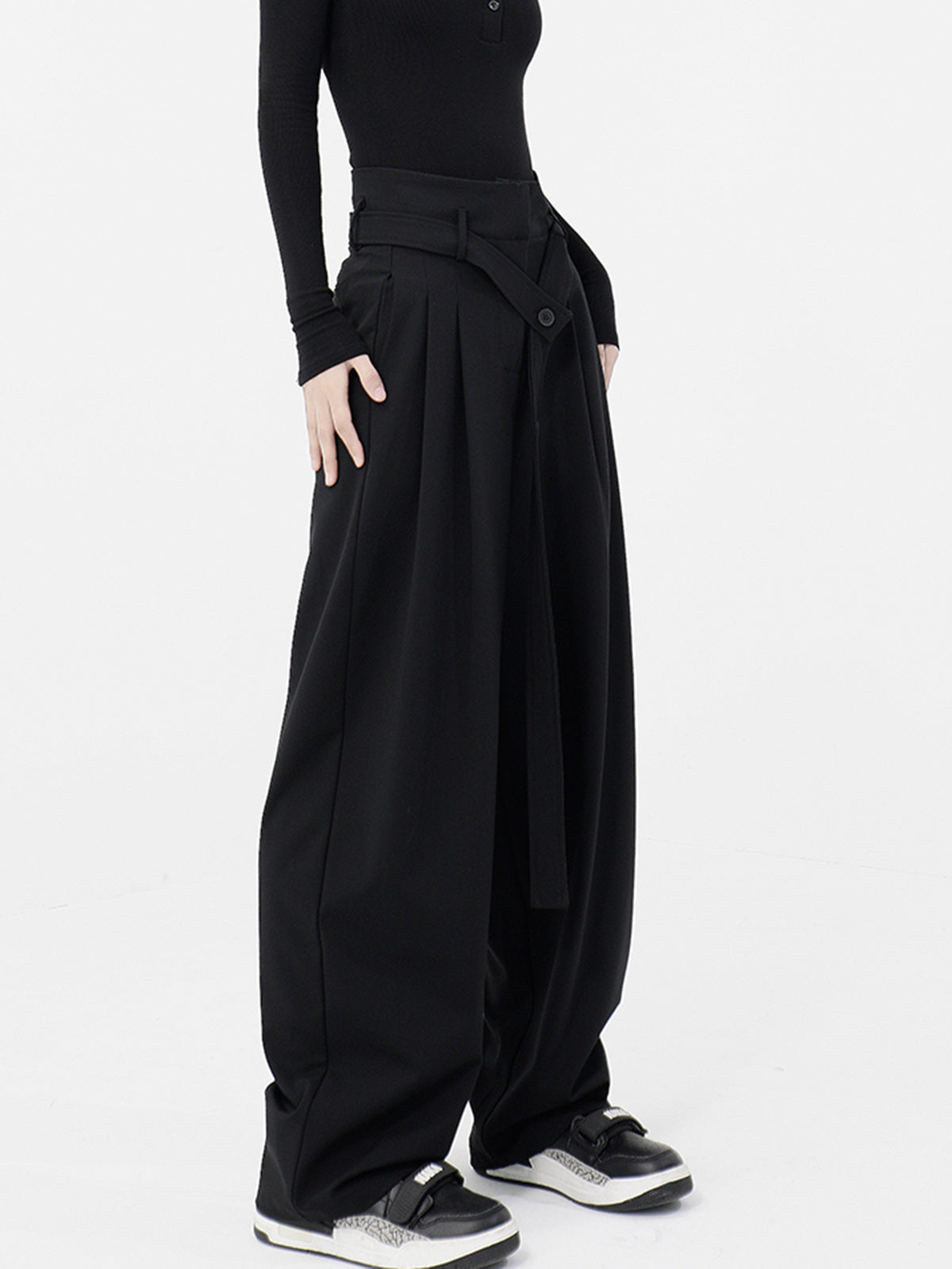 High Waisted Belted Straight Leg Pants