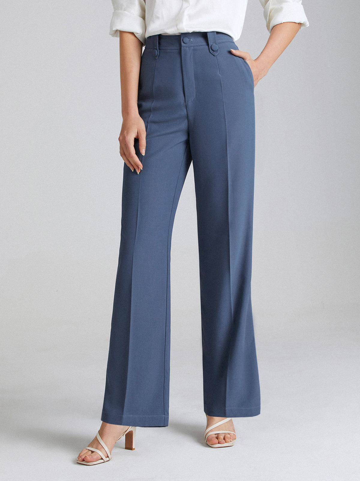 High Waisted Seam Detail Straight Leg Trousers