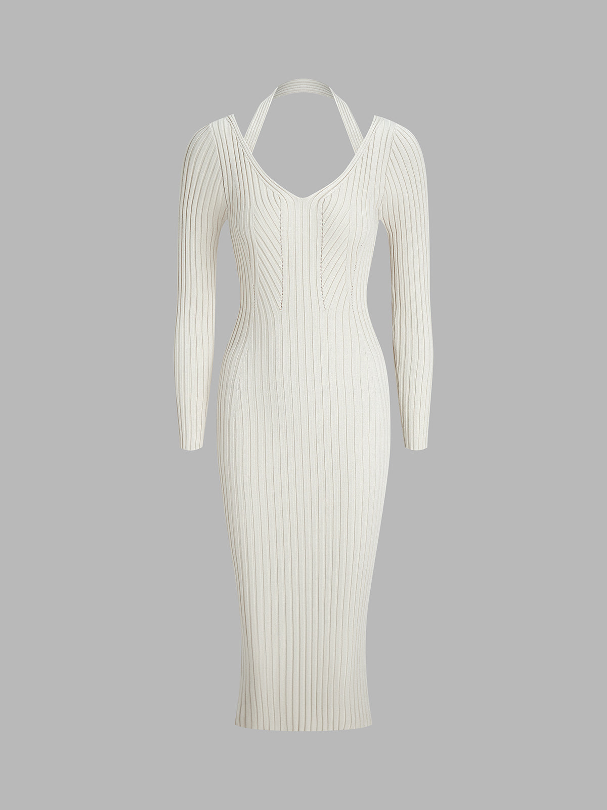 Ivory Halter Long Sleeve Midi Sweater Dress