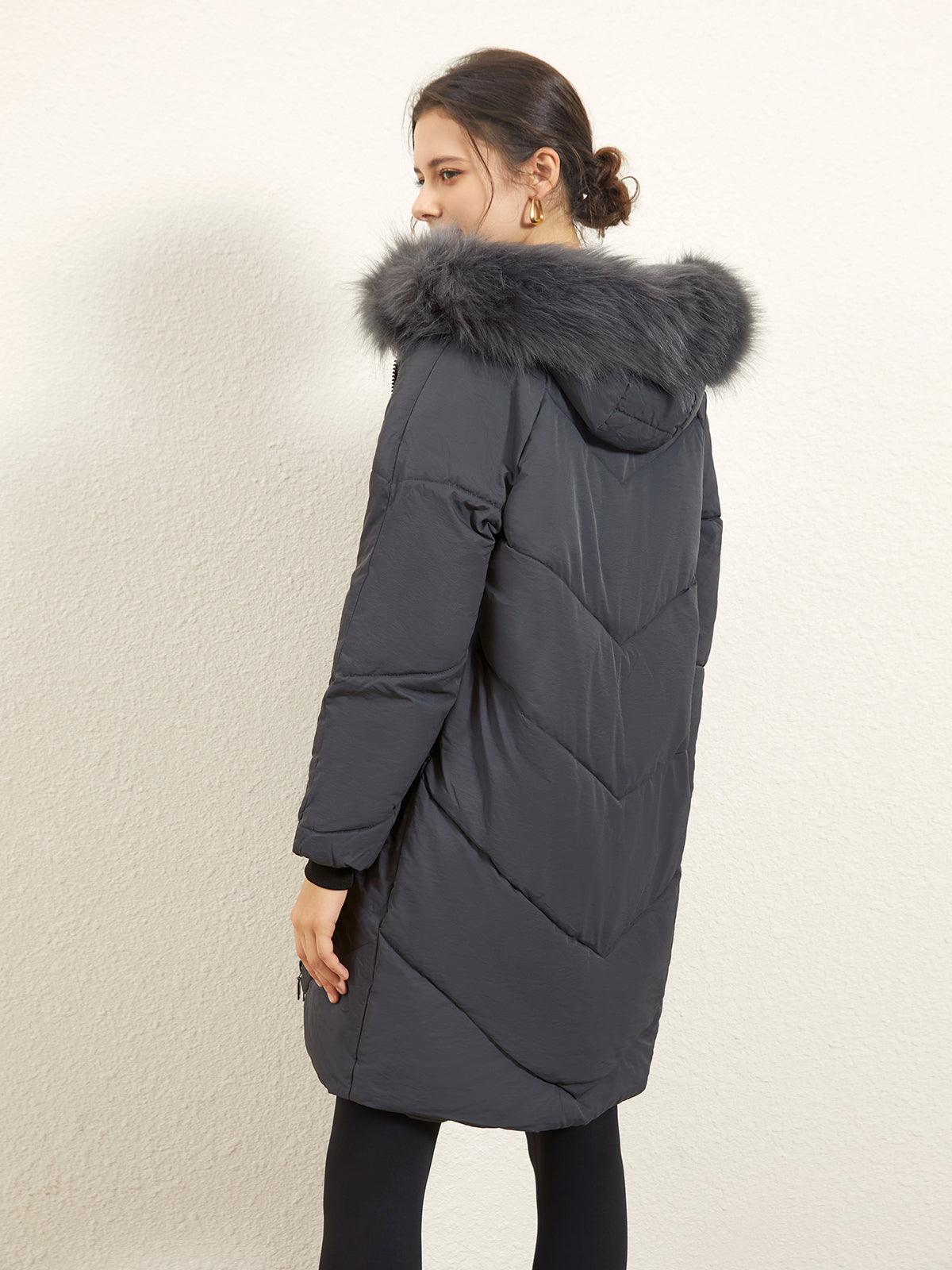 Lightweight Faux Fur Trim Quilted Parka Coat