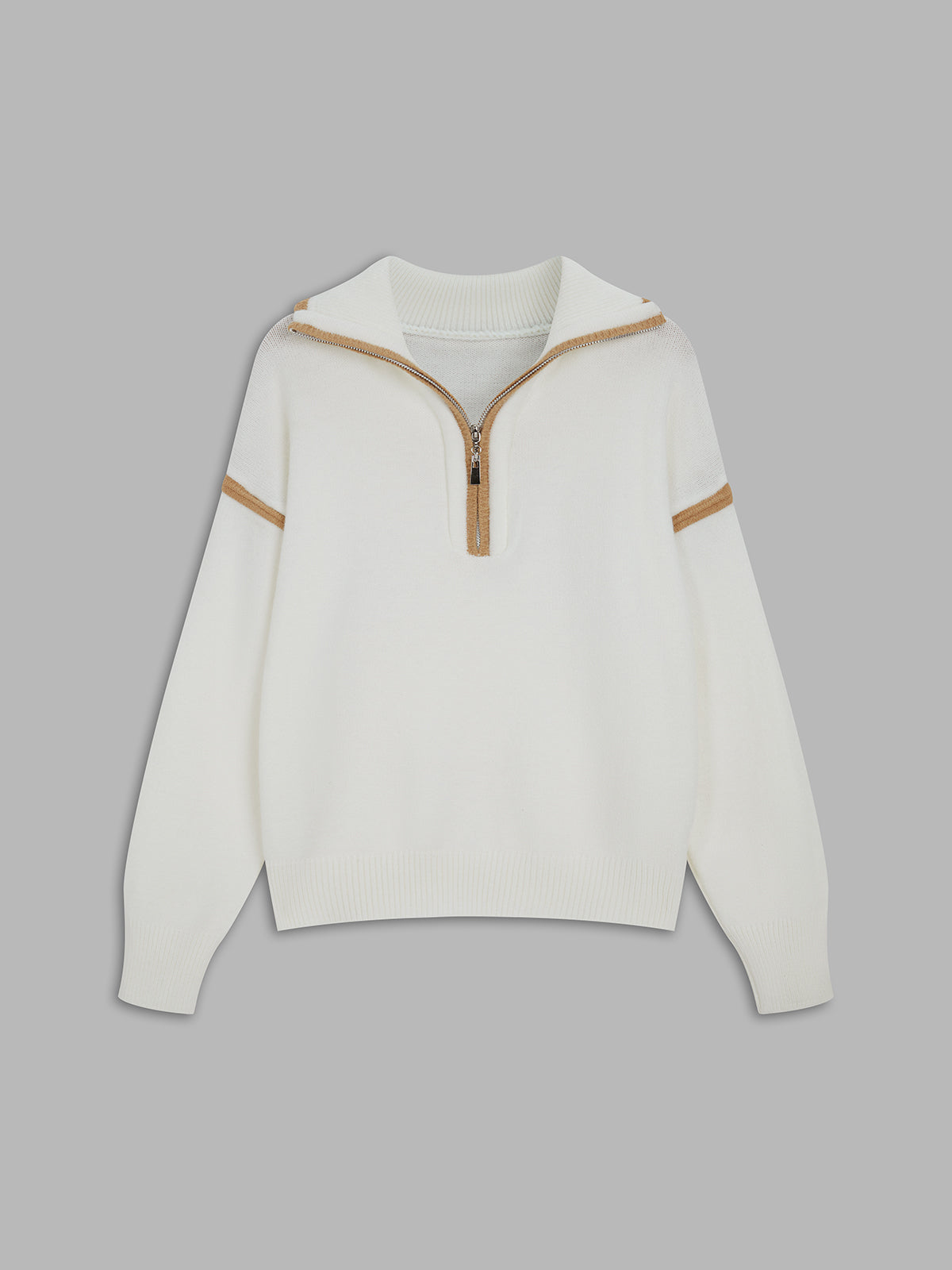 Solid Zip Up Polo Sweater