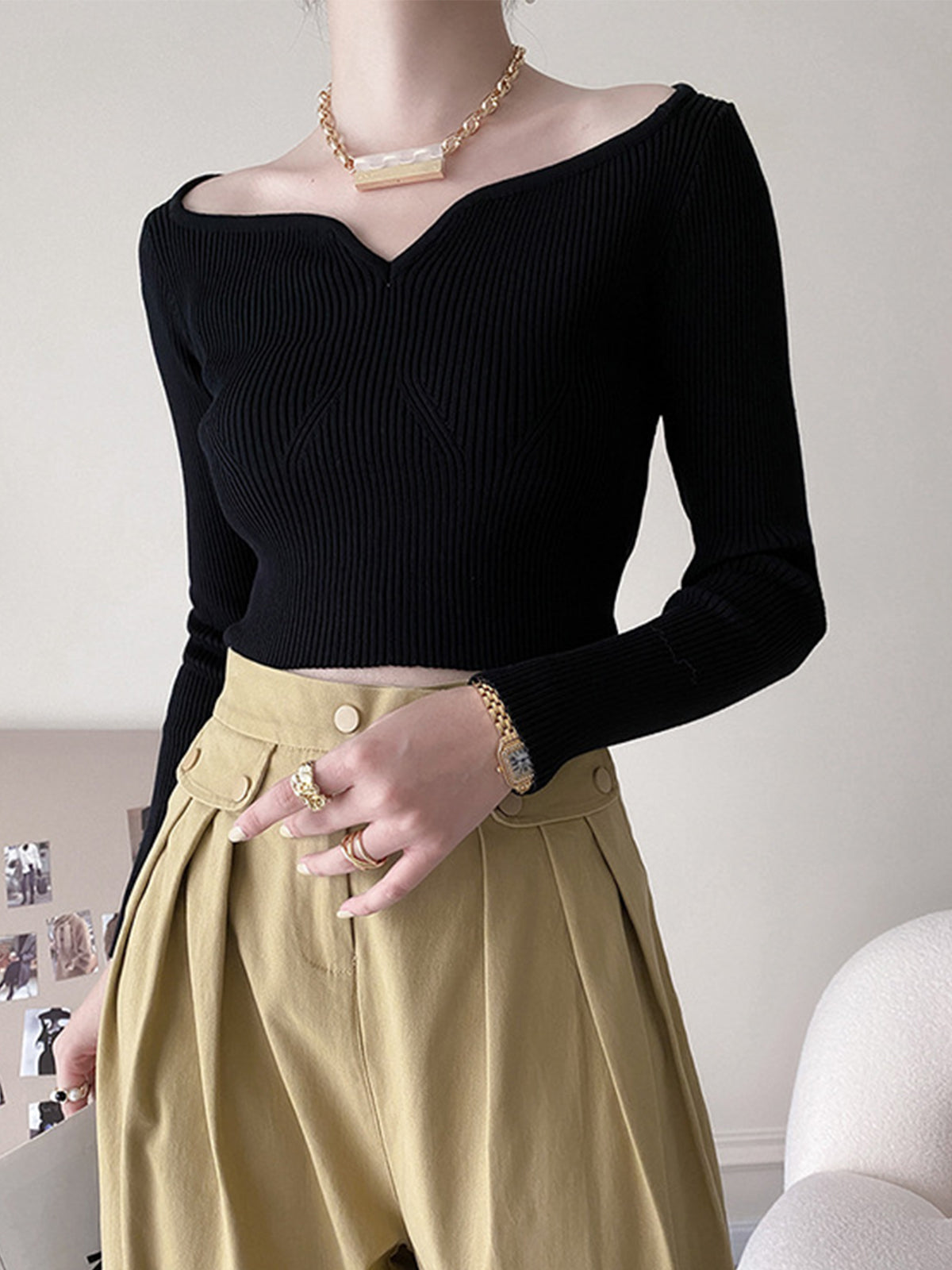 V-Neck Textured Knit Top