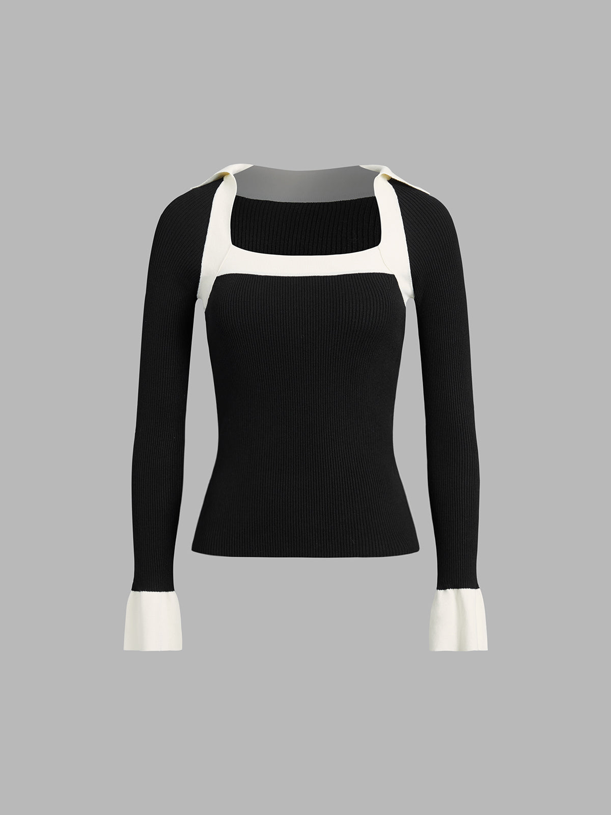 Two Tone Square Neck Knit Top