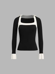 Two Tone Square Neck Knit Top