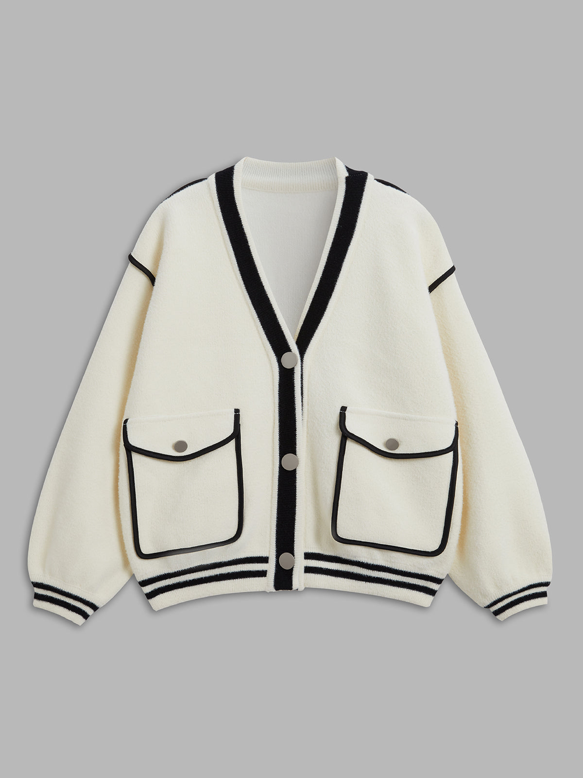 Contrast Trim Double Pockets Cardigan