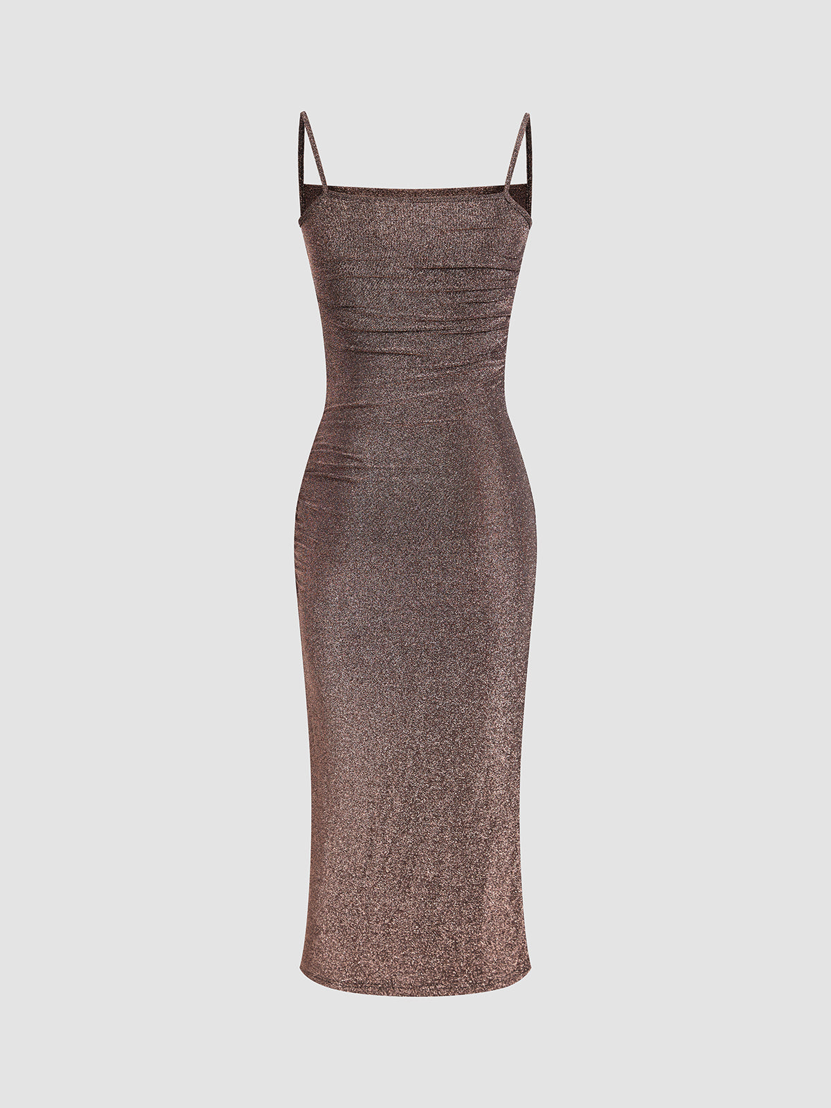 Glitter Ruched Strap Midi Dress