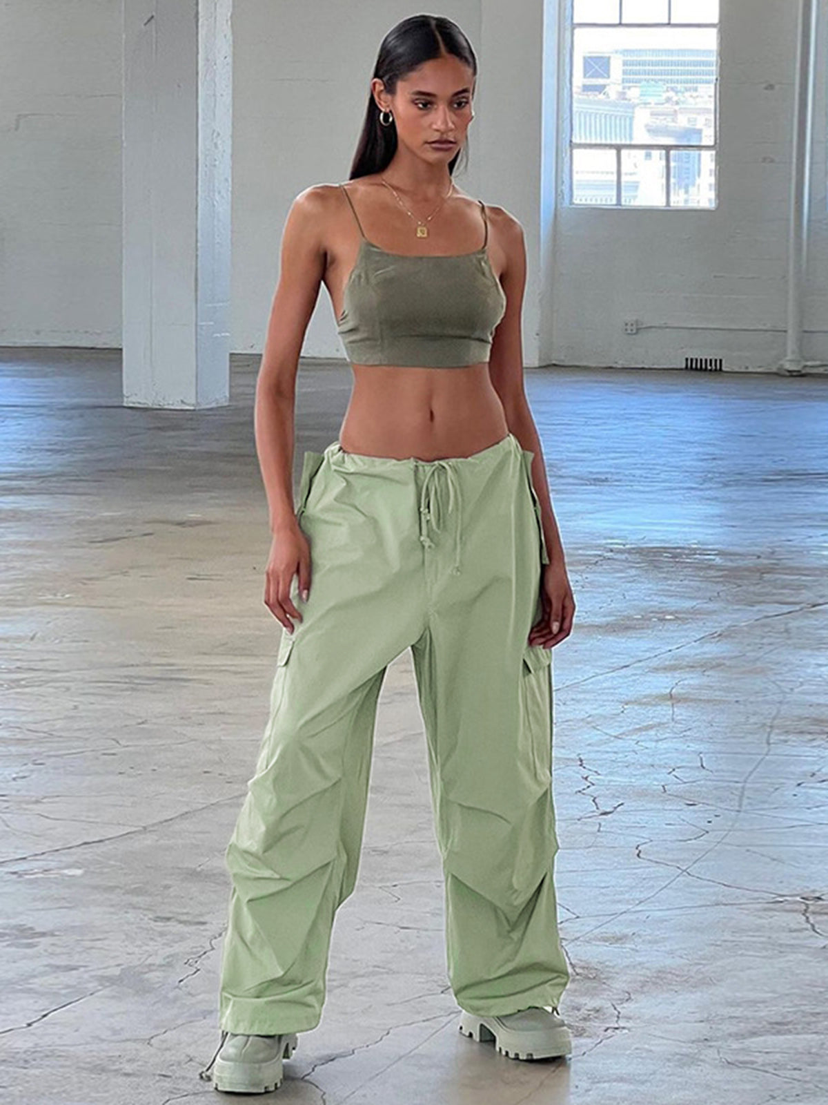 Cargo Drawstring Baggy Wide Leg Pants