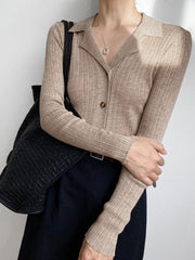 Button Up Collared Knit Top