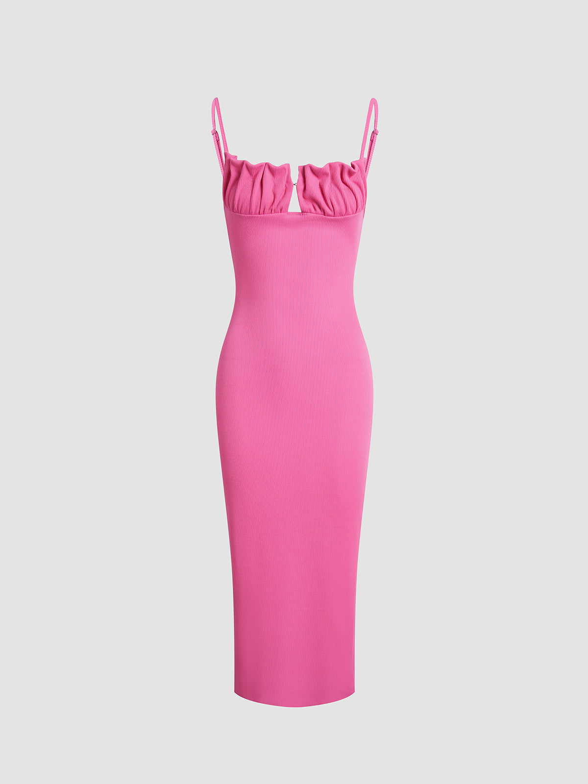 Pink Ribbed Strap Long Dress
