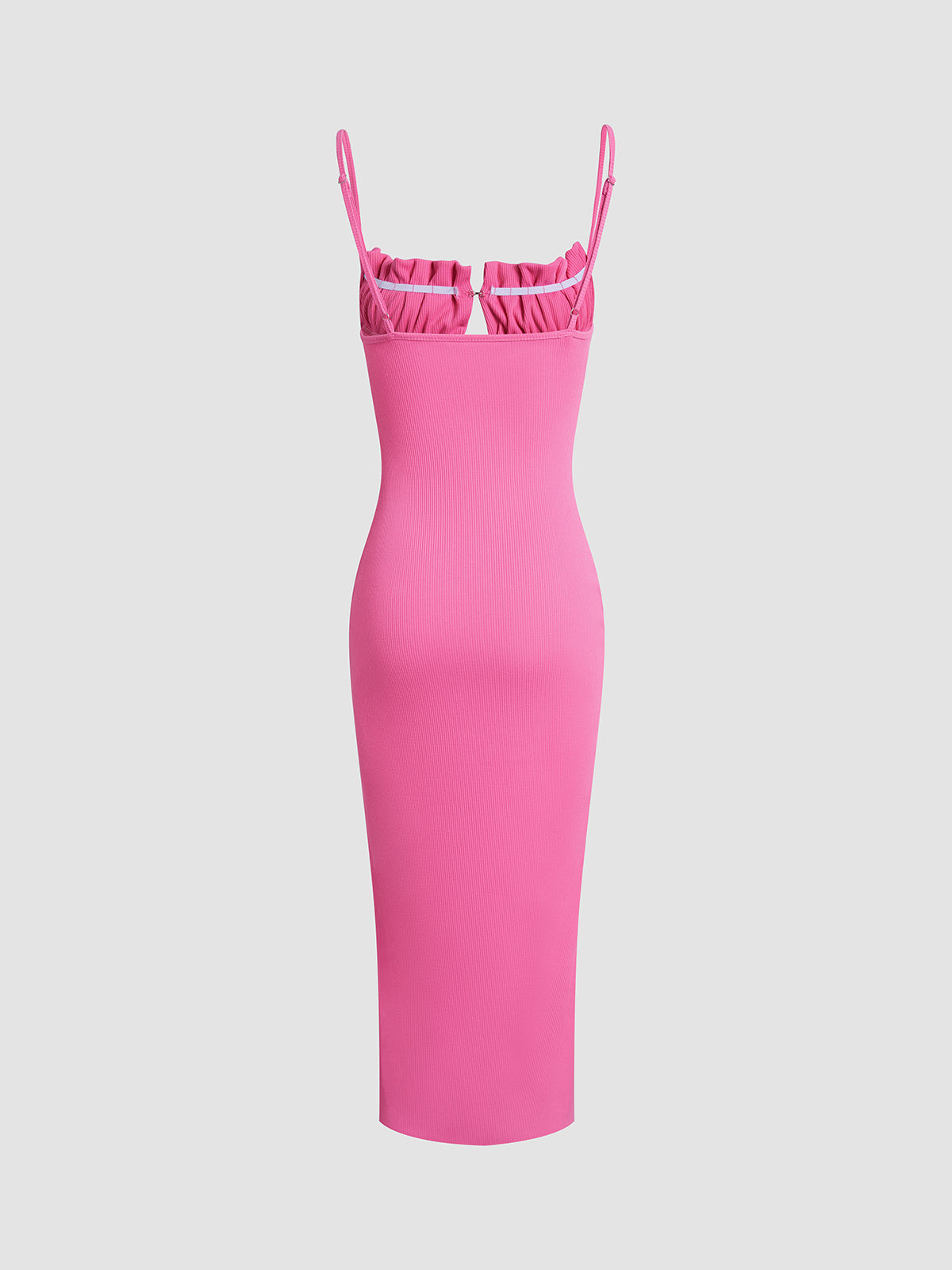 Pink Ribbed Strap Long Dress