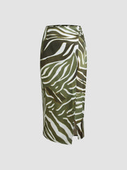 Olive Zebra Print Zip Up Skirt