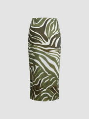 Olive Zebra Print Zip Up Skirt