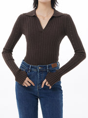 Open Collar Eyelet Knit Top