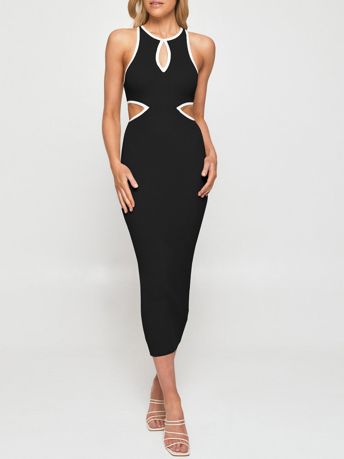 Contrast Trim Cutout Bodycon Long Dress