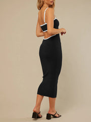 Contrast Trim Back Cutout Long Dress