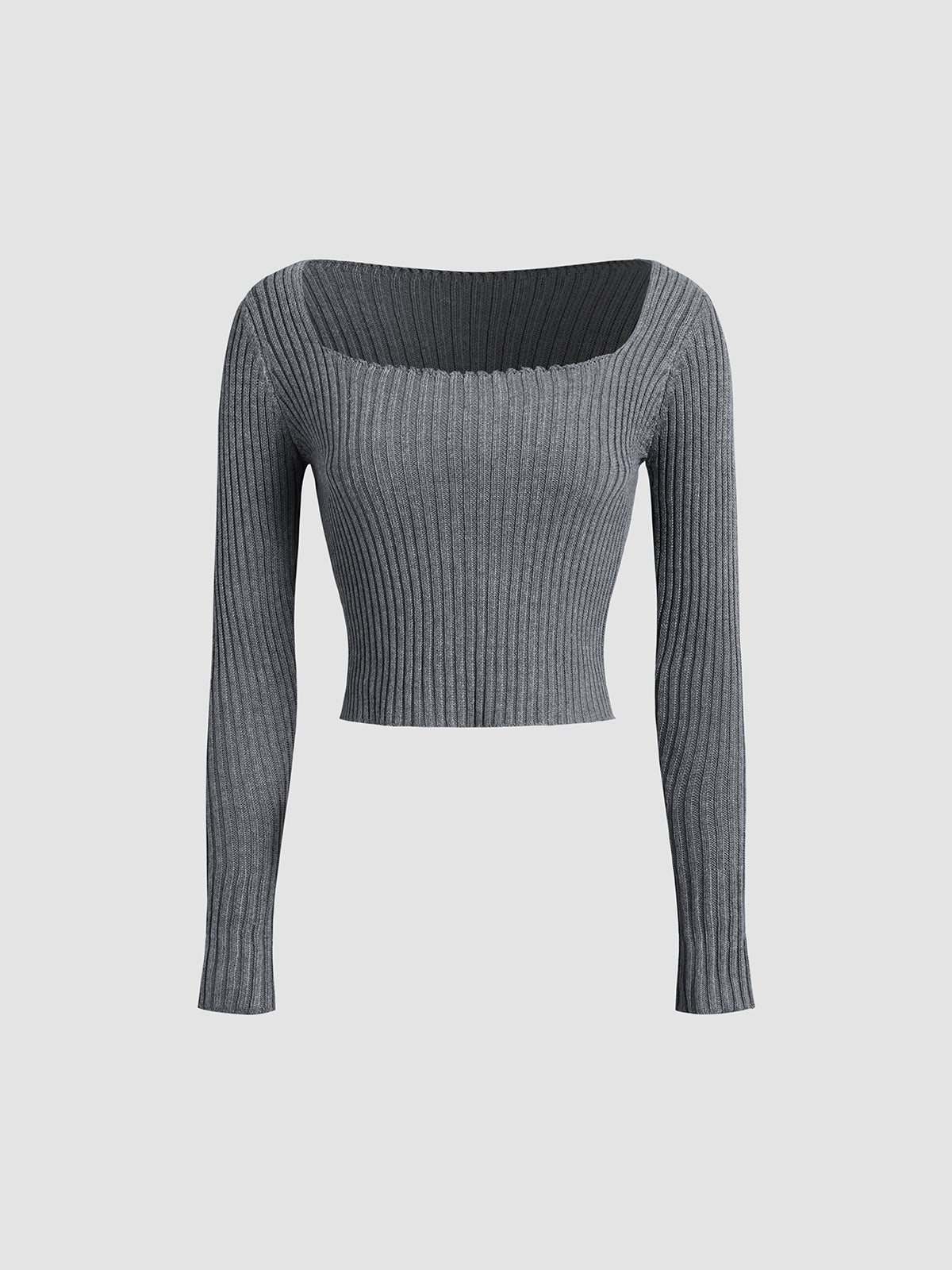 Square Neck Long Sleeve Knit Top