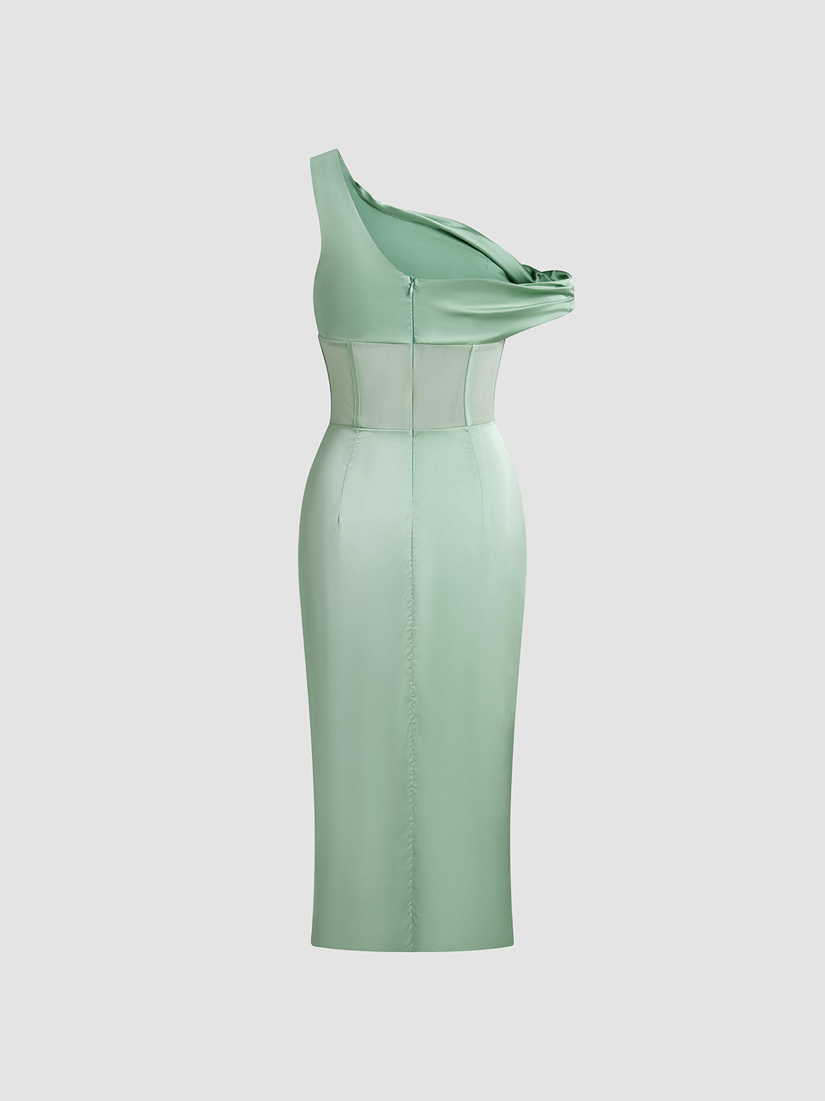 Asymmetrical Shoulder Satin Corset Long Dress
