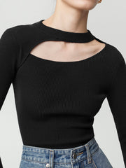 Halter Top Cutout Long Sleeve Shirt