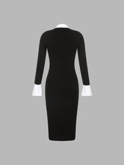 Contrast Trim Collared Midi Dress