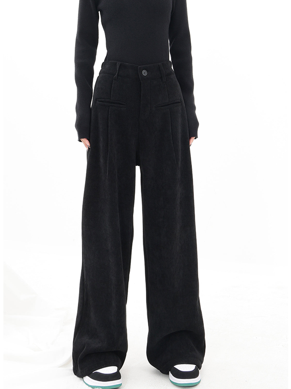 High Waist Button Baggy Wide Leg Pants