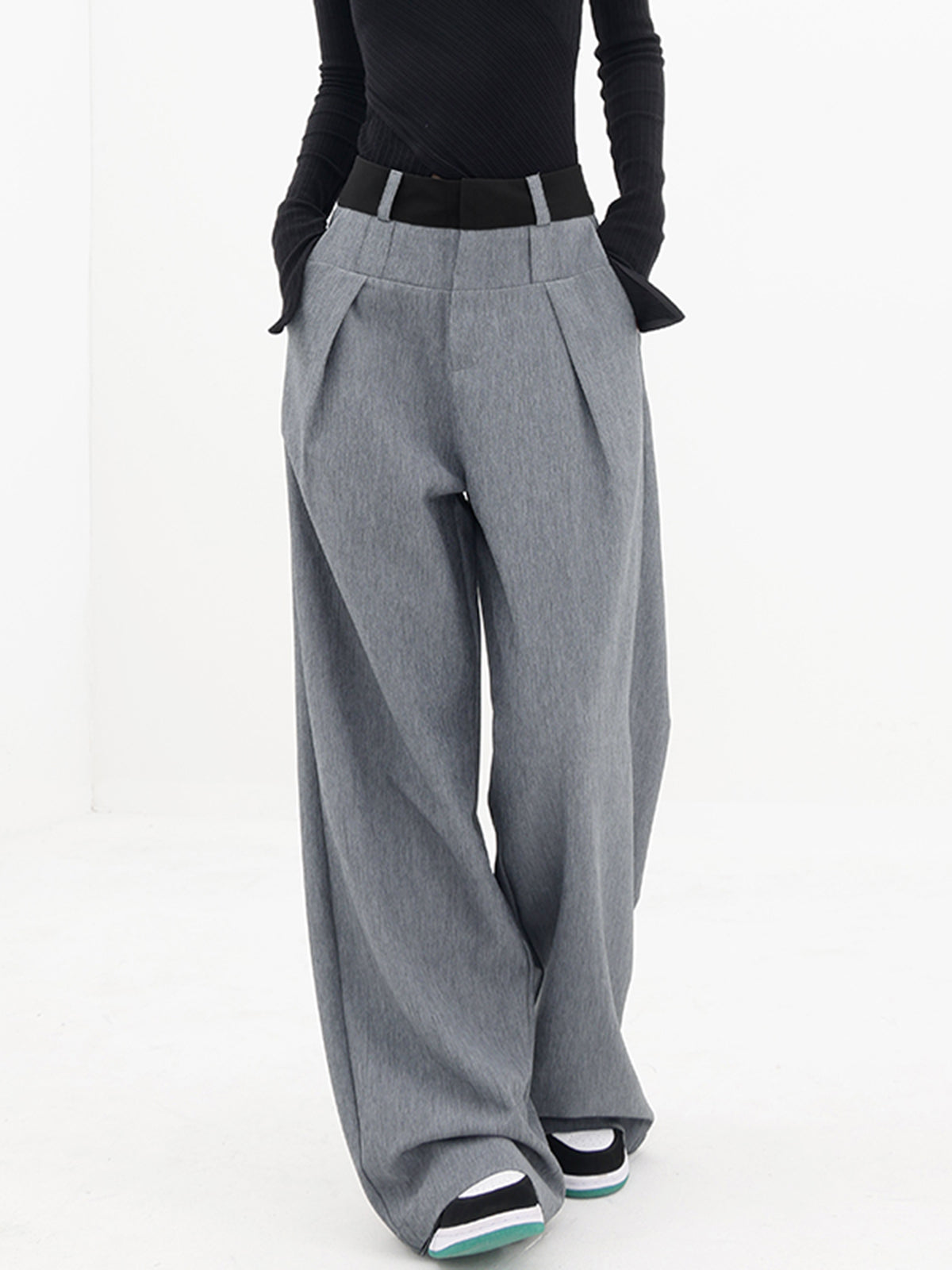 Contrast Binding Wide Leg Pants