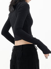 Textured Long Sleeve Crop Shirt