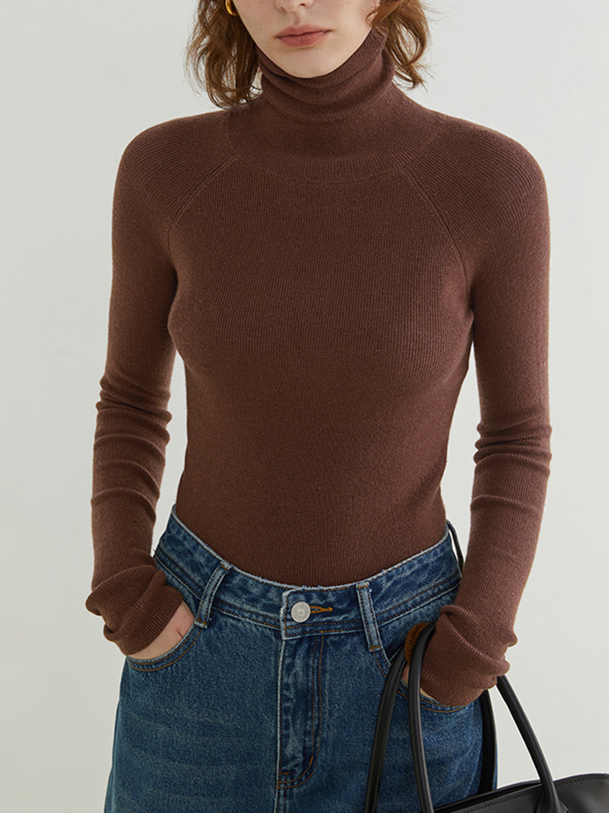 Solid Ribbed Wool Knit Top