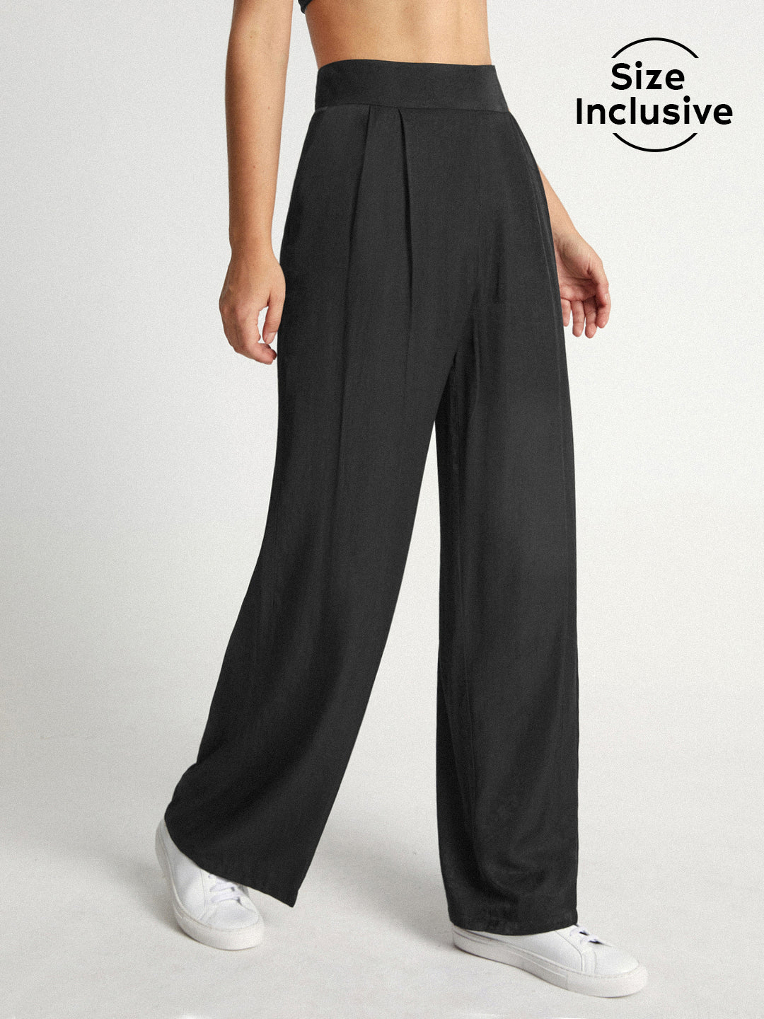 High Waisted Sleek Pleat Wide Leg Trousers