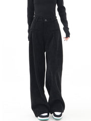 High Waist Button Baggy Wide Leg Pants