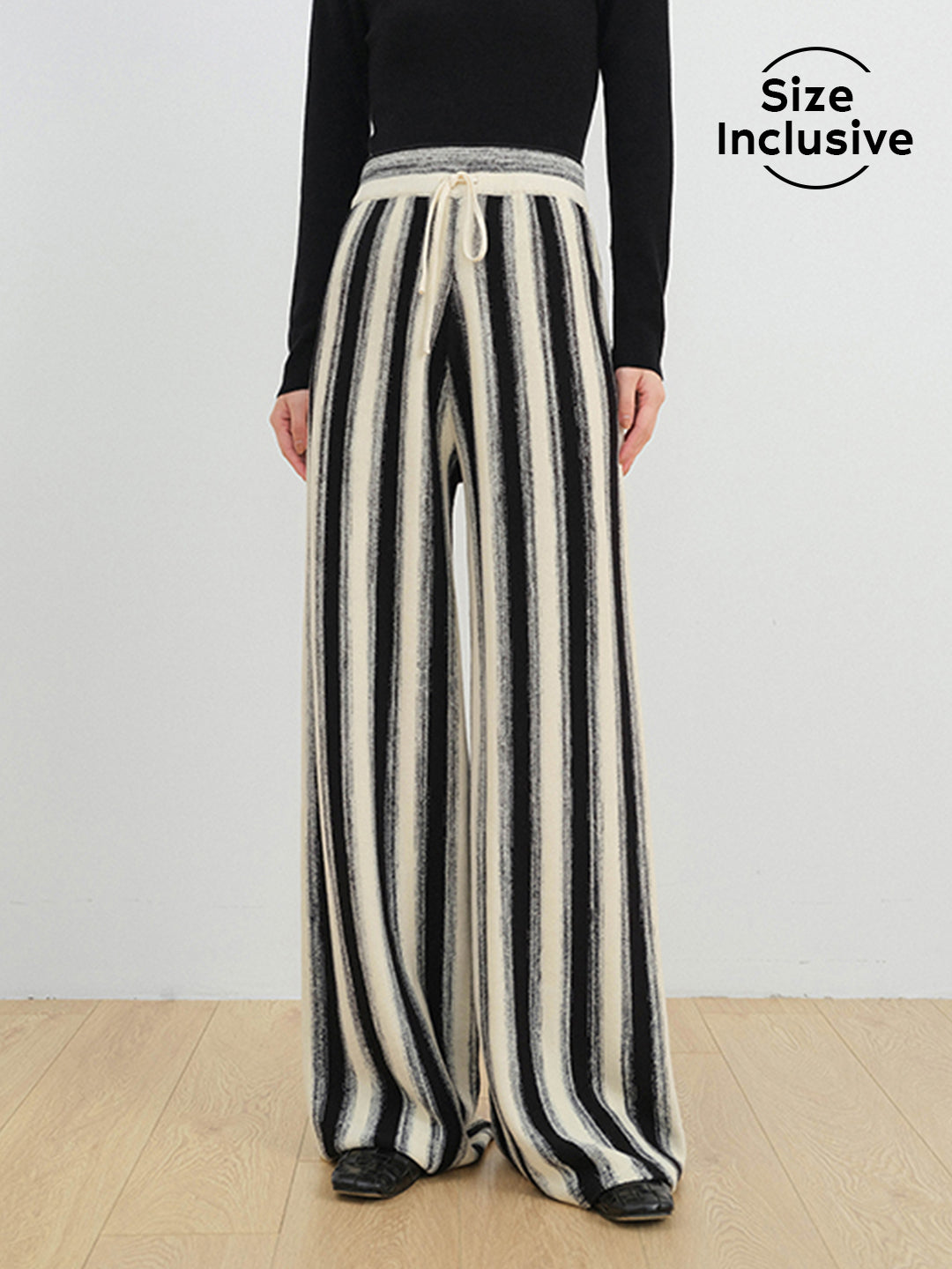 Stripe Drawstring Knitted Wide Leg Pants