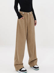 Solid Corduroy Baggy Wide Leg Pants