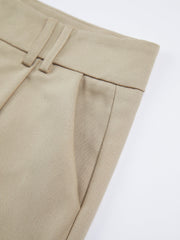 High Waisted Knee Length Pleat Front Trouser Shorts