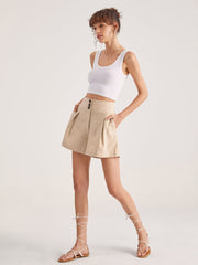 High Waisted Button Mini Trouser Shorts