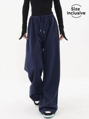 Navy Blue Drawstring Baggy Wide Leg Pants