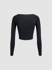 Square Neck Ruched Long Sleeve Crop Shirt